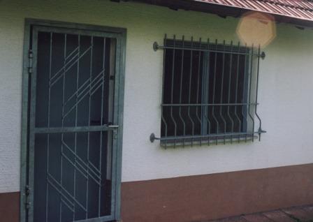 Schutzgitter in Metall als Eingangssicherung an einer Tür und einem Fenster