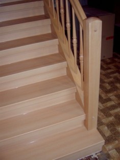 fertige Treppenrenovierung mir einem Holzgeländer